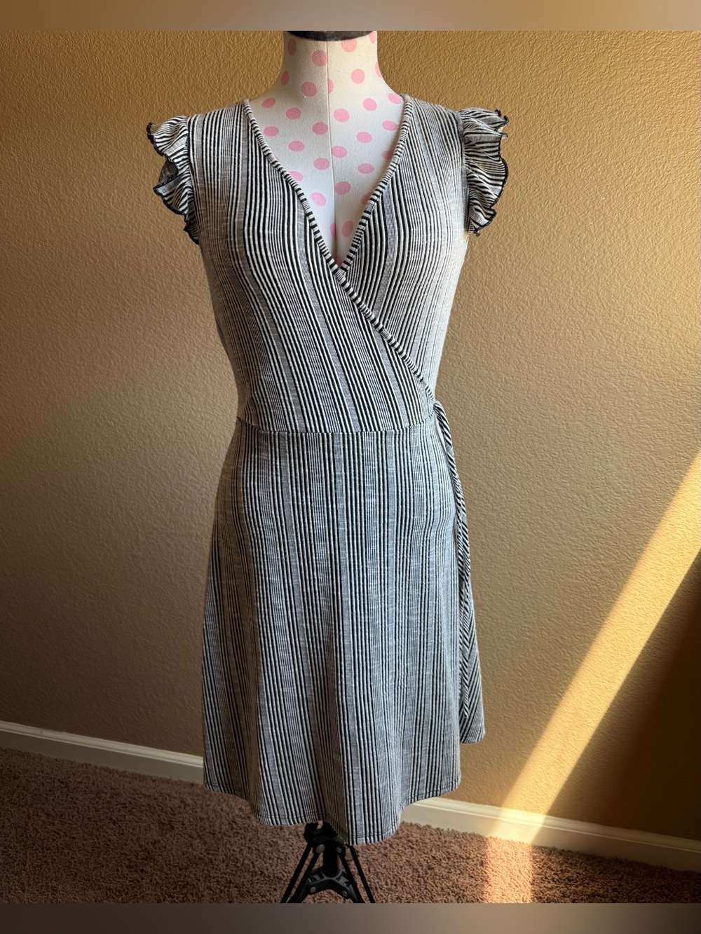 Caution To The Wind Black and White Striped Ribbed Mini Dress